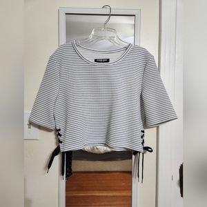 Striped Crop Top - White with Blue Stripes